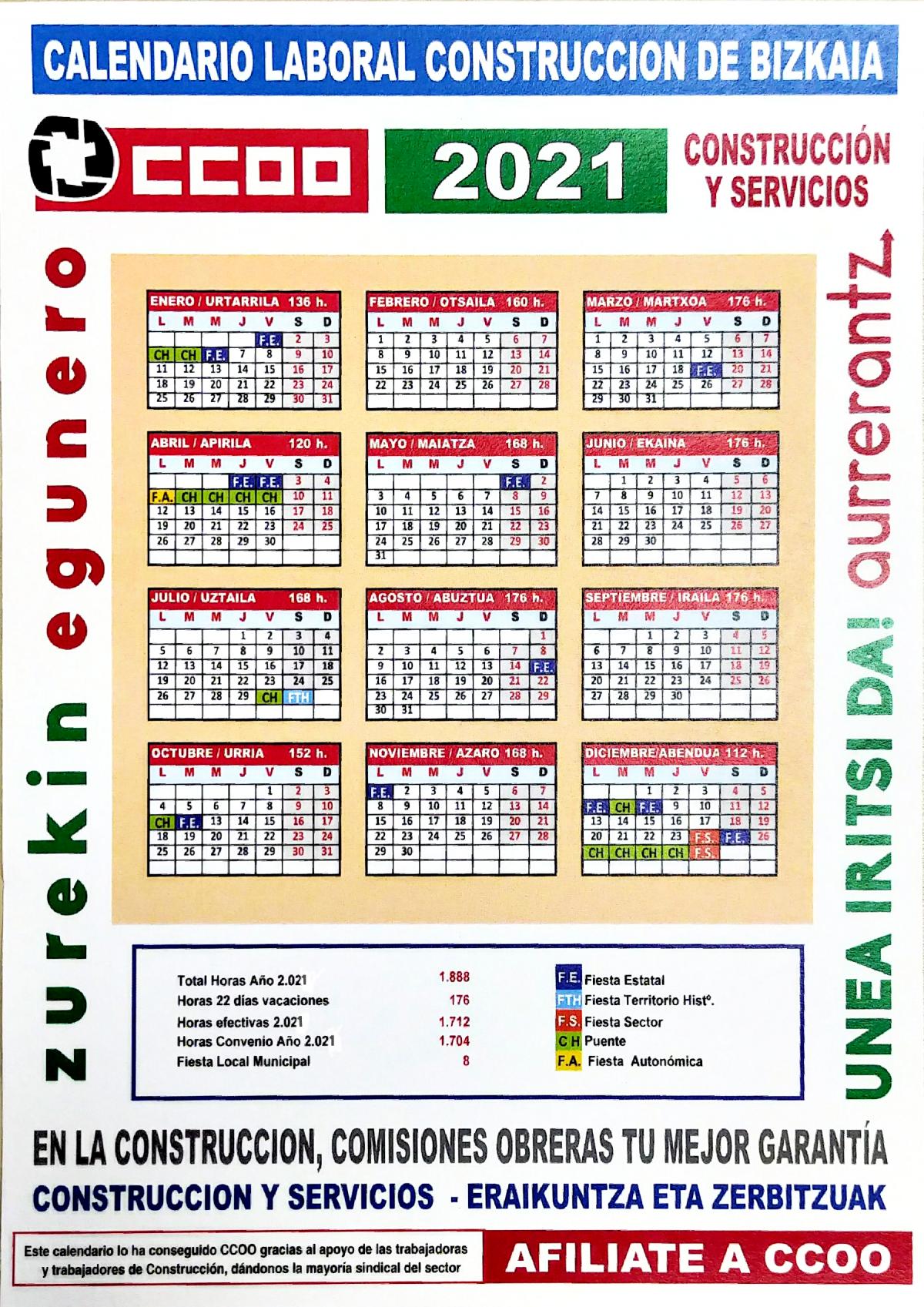Calendario construcción Bizkaia 2021