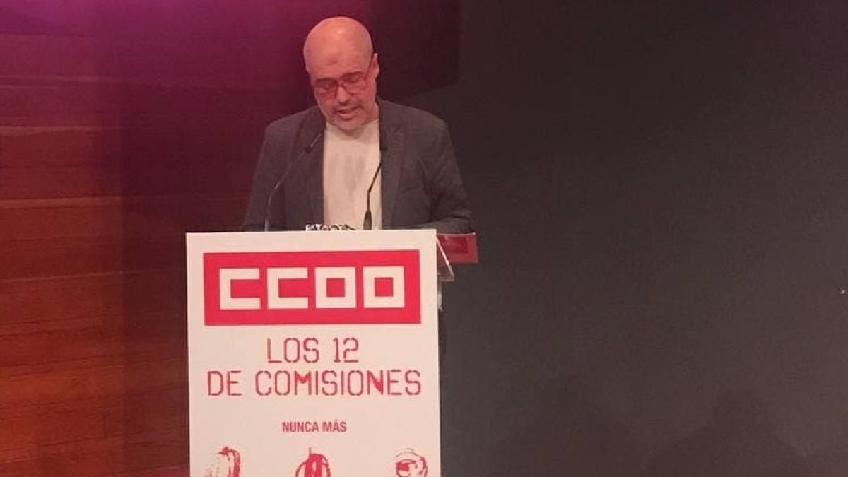 El secretario general de CCOO, Unai Sordo, durante el acto homenaje a los 12 afiliados de CCOO asesinados por ETA.